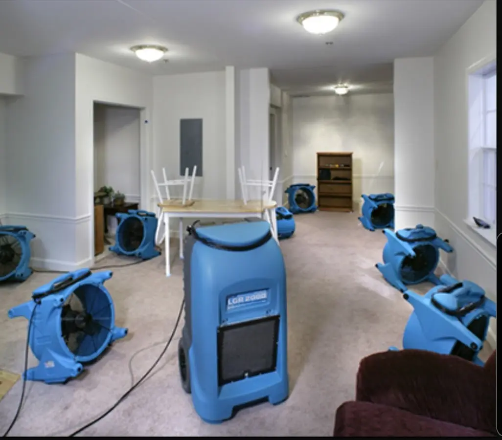 Air movers and dehumidifier setup for Water Damage Restoration in San Lorenzo
